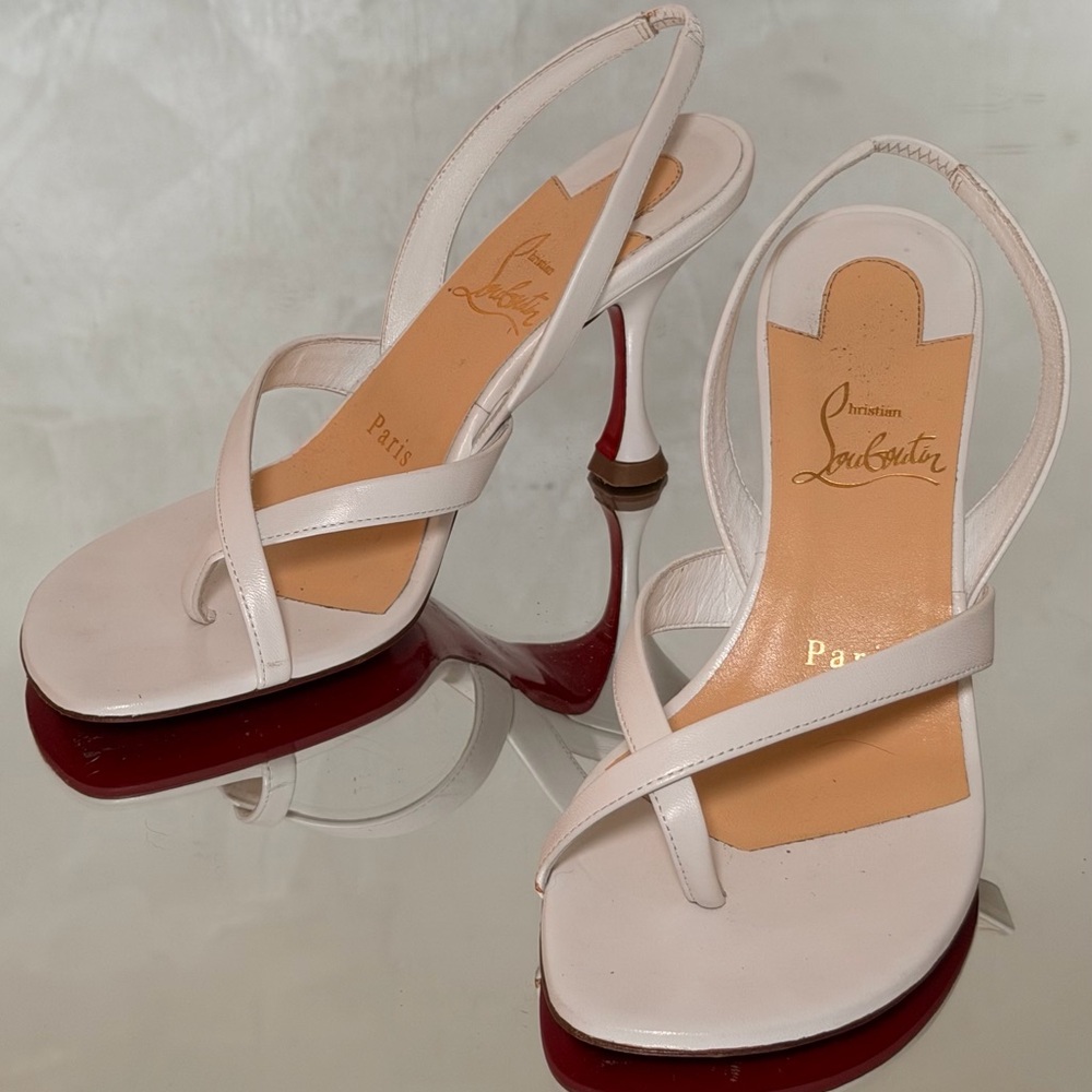 Christian Louboutin Ivory Slingback Heels with Red Soles